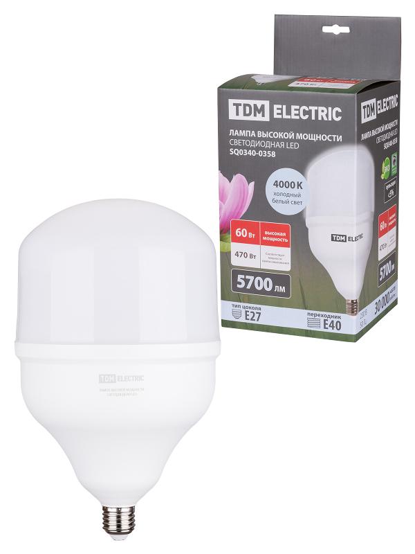 Лампа светодиодная T 60 Вт, 230 В, 4000 К, E27 (160x268 мм) | SQ0340-0358 |TDM — TDM ELECTRIC