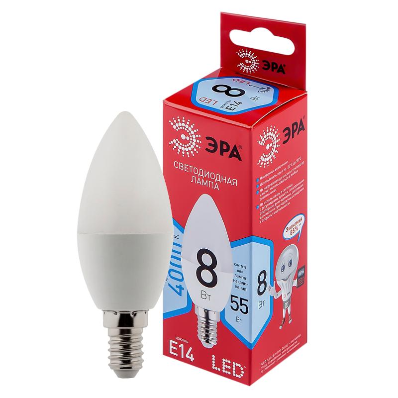 Лампа светодиодная LED B35-8W-840-E14 R (диод, свеча, 8Вт, нейтр, E14) | Б0050200 | ЭРА — миниатюра 1