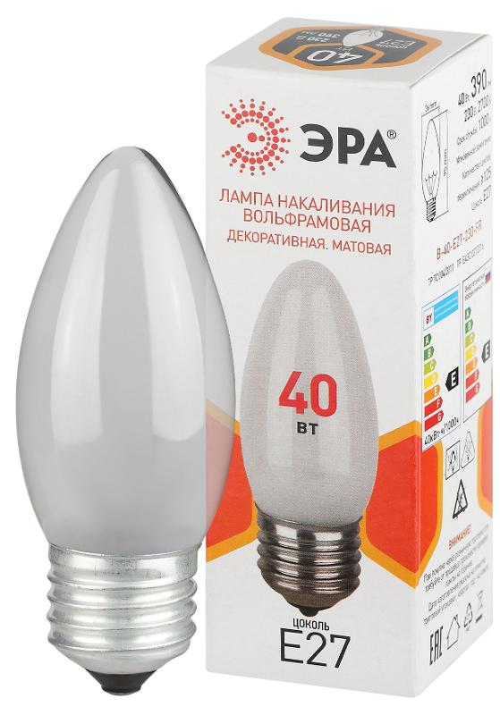 Лампа накаливания  B36 40Вт Е27 / E27 230В  свечка матовая | Б0066400 | ЭРА — ЭРА (Энергия света)