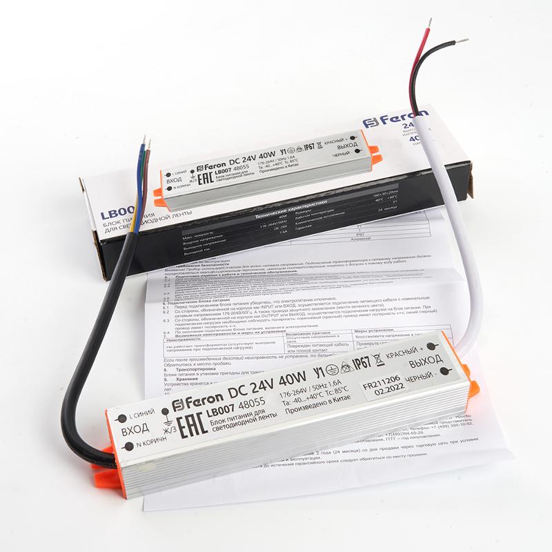 Трансформатор электронный для светодиодной ленты 40W 24V (драйвер), LB007 FERON | 48055 | FERON — миниатюра 5