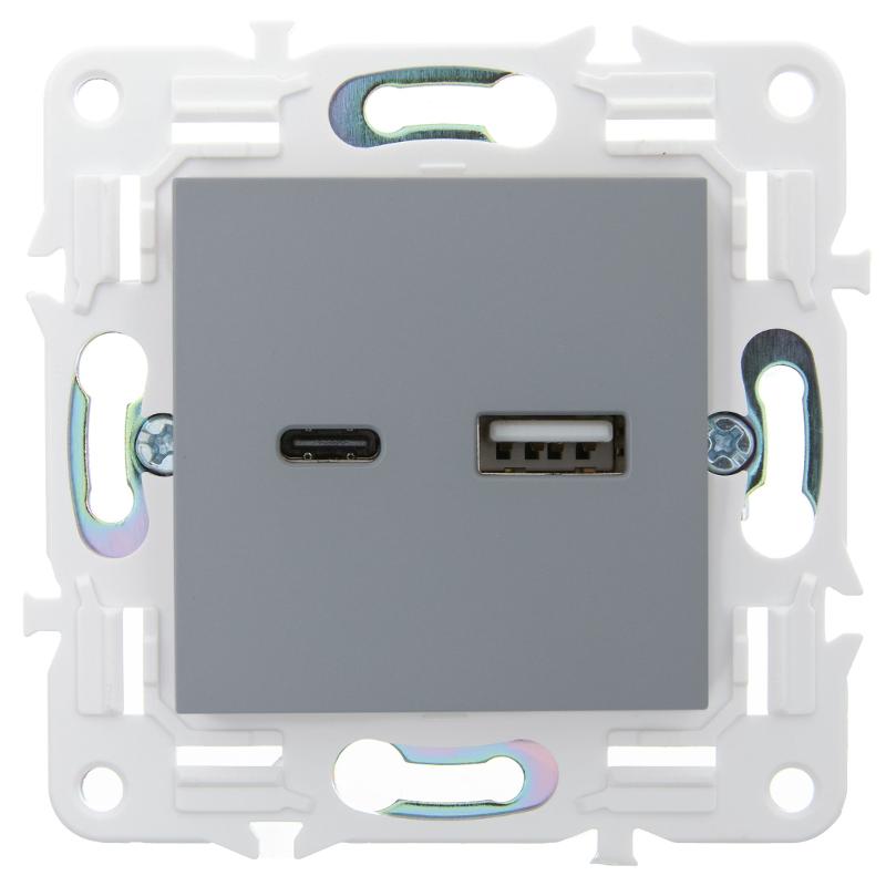 SKANDY Розетка USB A+C 18Вт SK-R13Gr серый | SK-U22-018-K03 | IEK — миниатюра 2