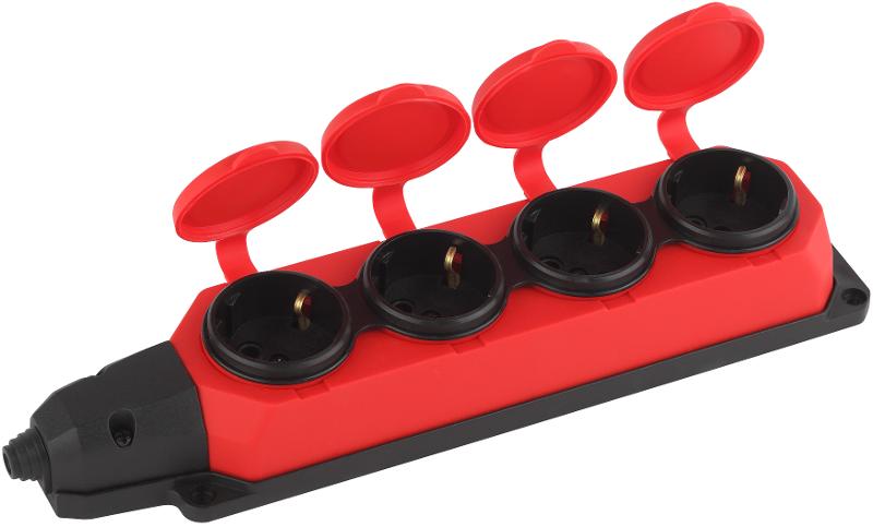 K-4e-RED-IP44 ЭРА Колодка каучуковая с/з 4гн 16A IP44 красная | Б0044553 | ЭРА — миниатюра 3