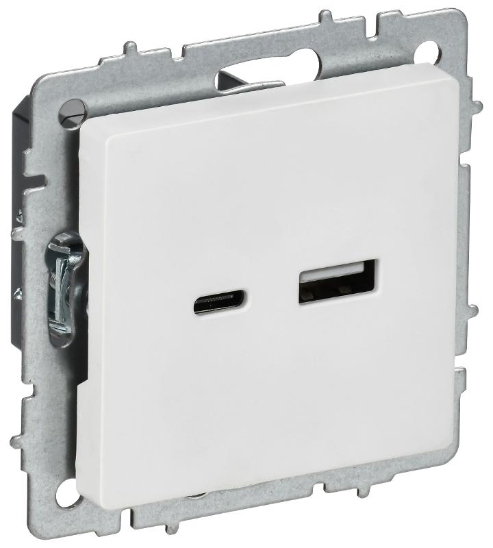 BRITE Розетка USB A+C 18Вт РЮ11-1-БрАБ арктический белый  | BR-U22-018-K91 | IEK — IEK (ИЭК)