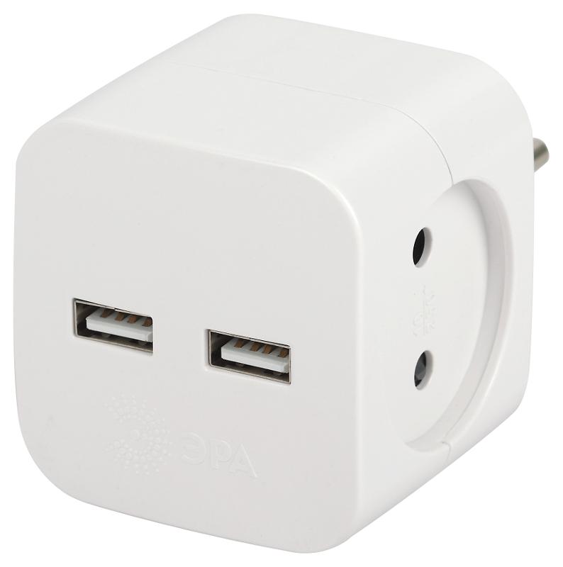 Разветвитель электрический ЭРА SP-2-USB-W на 2 розетки + 2xUSB 2400mA, без заземл 10А (белый)  | Б0049531 | ЭРА — ЭРА (Энергия света)