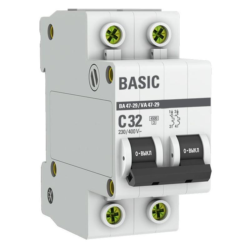 Выключатель автоматический двухполюсный ВА 47-29 32А C 4,5кА Basic | mcb4729-2-32C | EKF — EKF