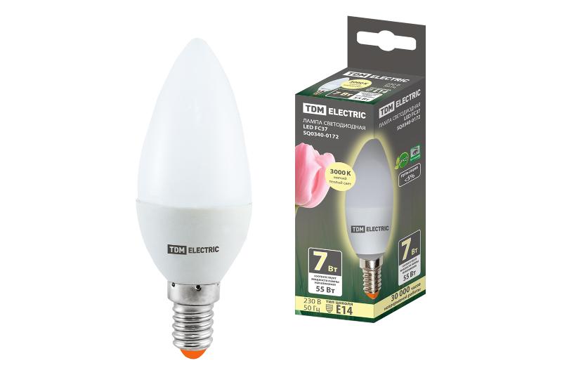 Лампа светодиодная LED 7Вт E14 230В 3000К FС37 свеча | SQ0340-0172 | TDM — TDM ELECTRIC