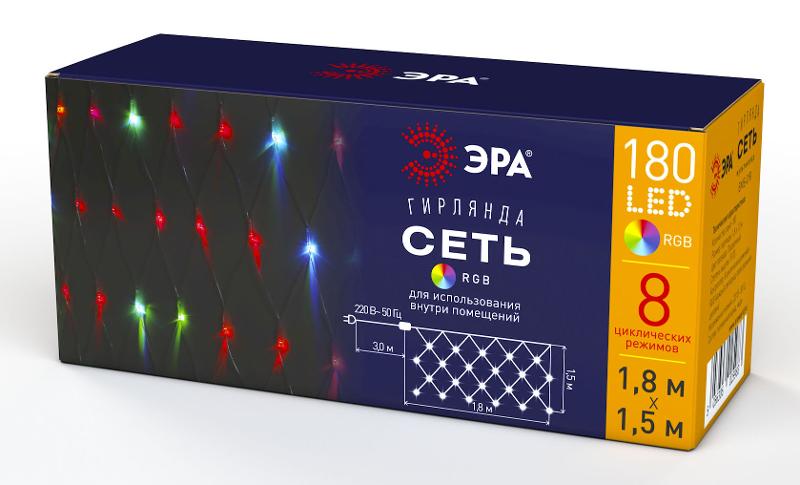 Гирлянда светодиодная  Сеть 1,8 м*1,5 м RGB 8 режимов,  ENIS-01R ,  220V, IP20 (60/720) | Б0041902 | ЭРА — миниатюра 5