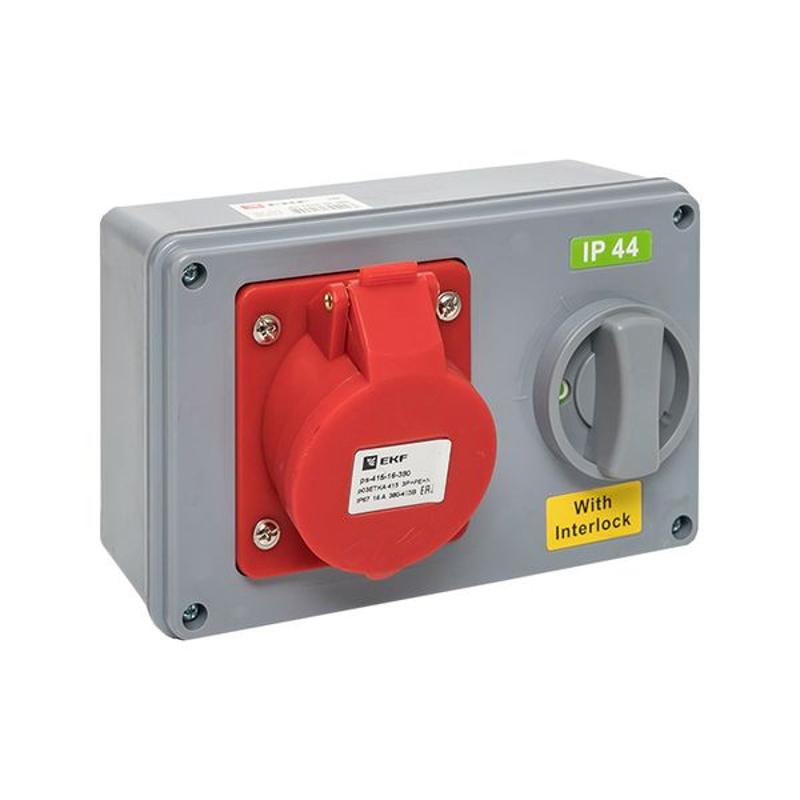 Розетка с блокировкой и выключателем 1415 3Р+РЕ+N 16А 380В IP44 EKF | ps-1415-16-380 | EKF — миниатюра 1