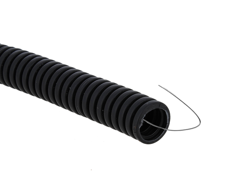Труба гофр. ПВХ с протяжкой d16 мм (100 м) черная | tg-z-16-100-black | EKF — EKF