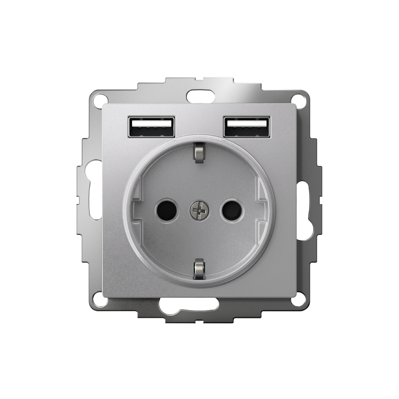 AtlasDesign Алюминий Розетка 16А c 2 USB A+A, 5В/2,4А, 2х5В/1,2А, механизм | ATN000330 | SE — миниатюра 2