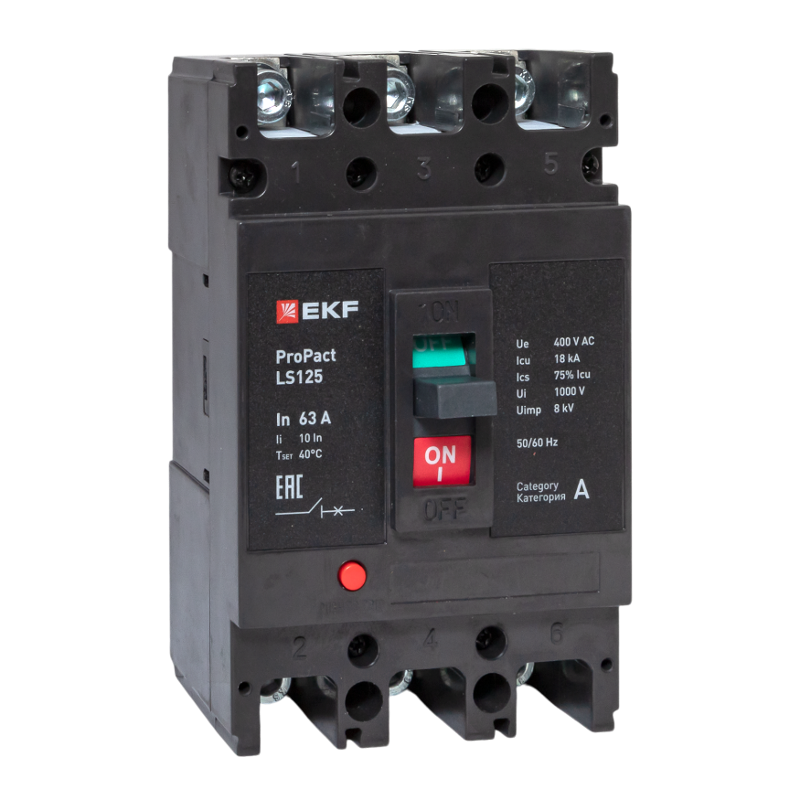 Выключатель автоматический LS125 18кА 3P 63А ProPact | mccb-125-18-3-63-ls | EKF — EKF