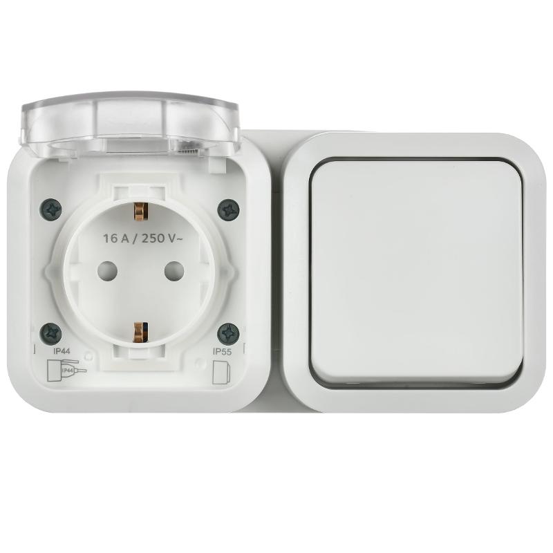 TORS Блок розетка + выключ. гор. 16А IP55 TS342 белый | TS-G10-6-55-V-K01 | IEK — миниатюра 2