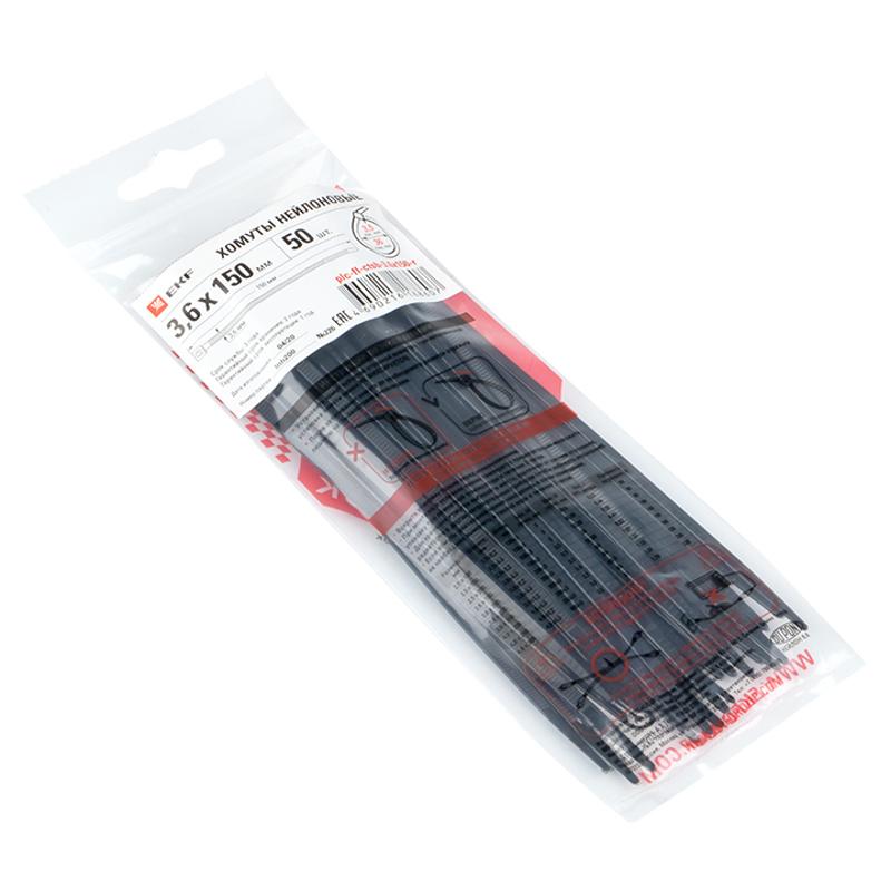Хомут P6.6 стандартный (ч), 3.6x150 (50шт) FlexLock PROxima | plc-fl-ctsb-3.6x150-r | EKF — миниатюра 2