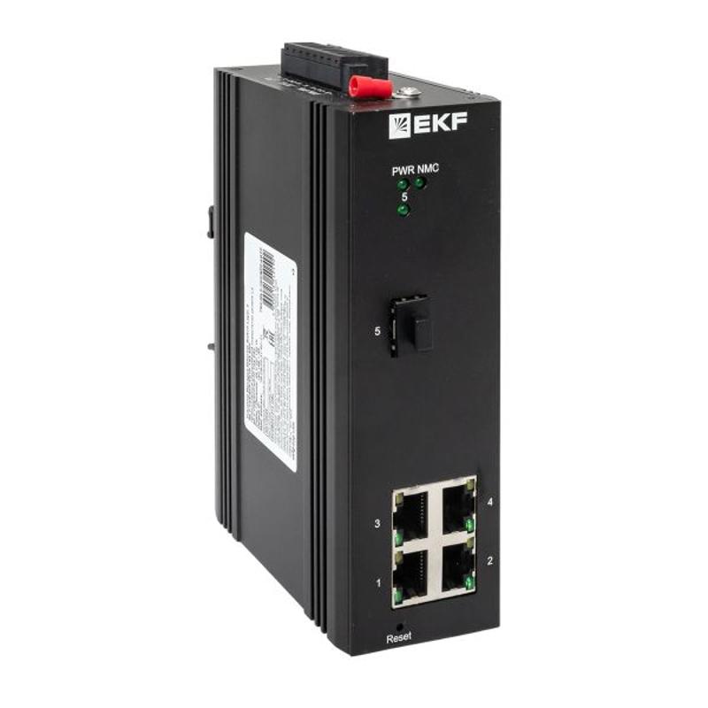 Промышленный управляемый коммутатор уровня L2 ML2-1GX/SFP-4GTP, 1 порт 1000Base-X SFP, 4 порта 10/100/1000Base-T(X) RJ45 c PoE, монтаж на динрейку TSX — EKF