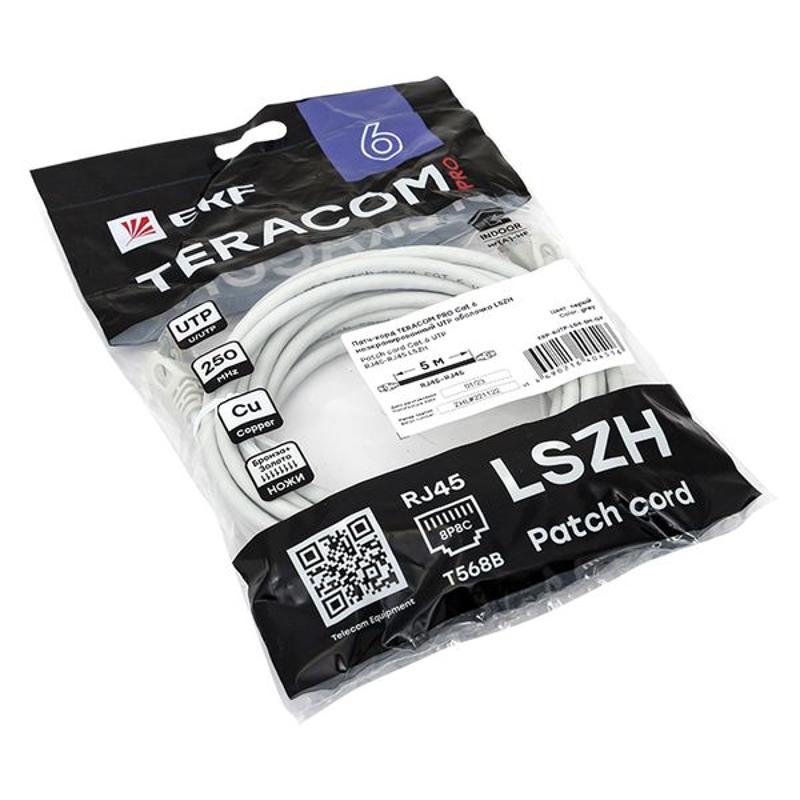 Патч-корд TERACOM PRO Cat.6 экранированный UTP оболочка LSZH серый (5,0м) | TRP-6UTP-LSH-5M-GY | EKF — миниатюра 7