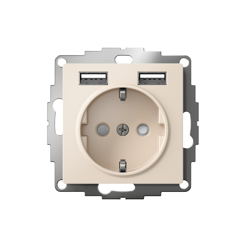 AtlasDesign Бежевый Розетка 16А c 2 USB A+A, 5В/2,4А, 2х5В/1,2А, механизм | ATN000230 | SE — миниатюра 2