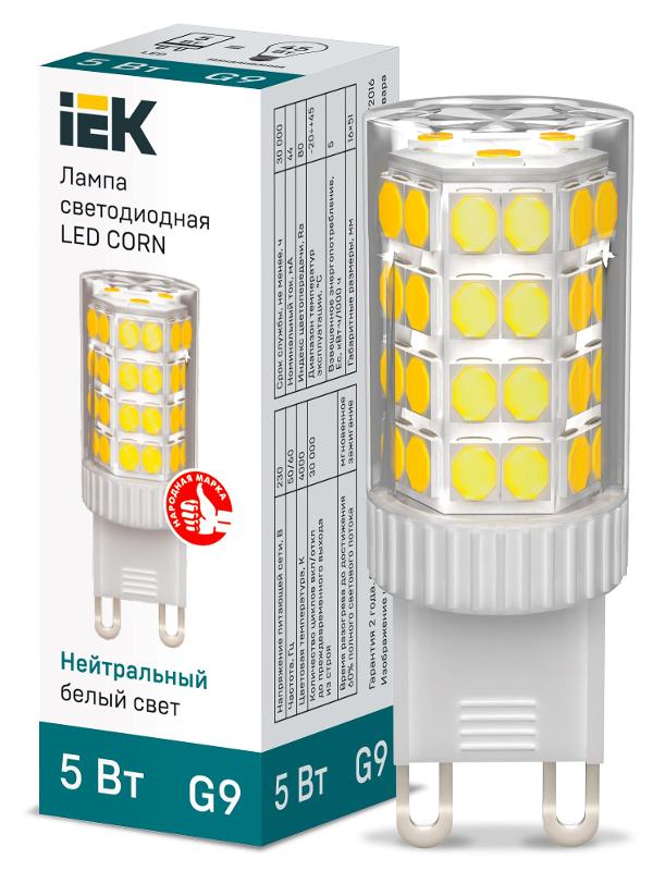 Лампа светодиодная CORN капсула 5Вт 230В 4000К керамика G9 IEK | LLE-CORN-5-230-40-G9 | IEK — IEK (ИЭК)
