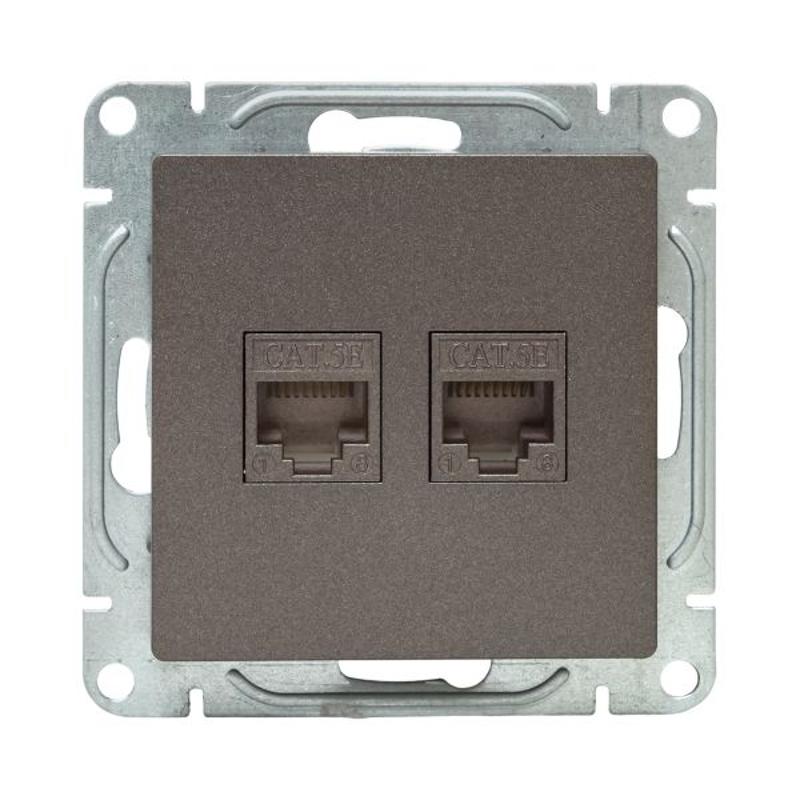 Механизм розетки RJ45 - 2шт, (cat5), мокко Эпика  |UP1-SOM-2RJ45-5| EKF — миниатюра 7