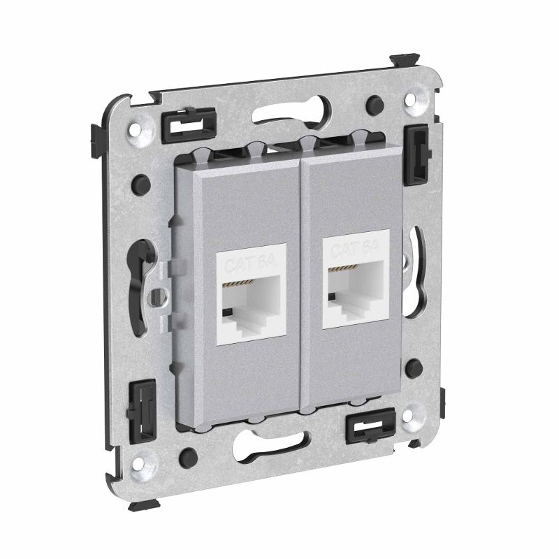 Компьютерная розетка RJ-45 без шторки в стену, кат.6А двойная, "Avanti", "Закаленная сталь" | 4404674 | DKC — миниатюра 2