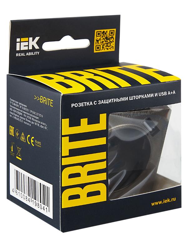 BRITE Розетка с заземлением со шторками 16А с USB A+A 3,1А РЮш10-2-БрТБ темная бронза | BR-R14-16-U21-D31-K45 | IEK — миниатюра 7