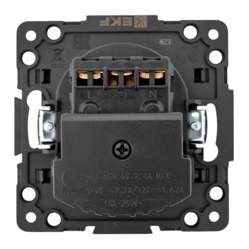 Стокгольм Механизм Розетки 1-местной с/з, USB A+C 16А винтовые клеммы черный с защ. штор. | EZR16-2USB-typeA-typeC | EKF — миниатюра 4