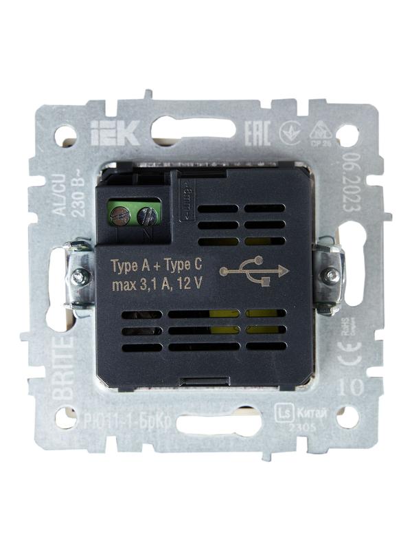 BRITE Розетка USB A+C 18Вт РЮ11-1-БрКр бежевый | BR-U22-018-K10 | IEK — миниатюра 3