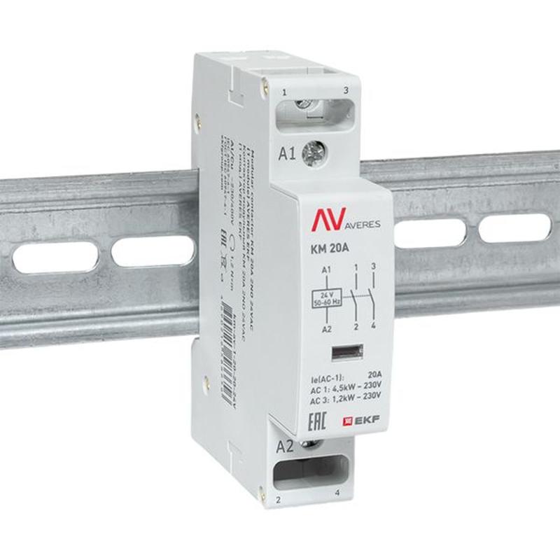 Контактор модульный КМ 20А 2NО 24VAC (1 мод.) AVERES | km-av-1-20-20-24V | EKF — миниатюра 2
