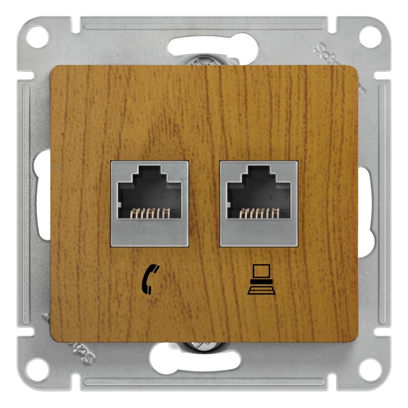 Glossa Дерево Дуб Розетка 2-я RJ11+RJ45, кат.5E | GSL000585 | SE — Systeme Electric