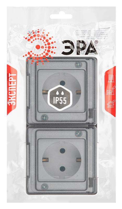 Розетка ЭРА Эксперт 11-2503-01 2х2P+E гориз. IP55, 16A-250В, ОУ, Белый | Б0063264 | ЭРА — миниатюра 2