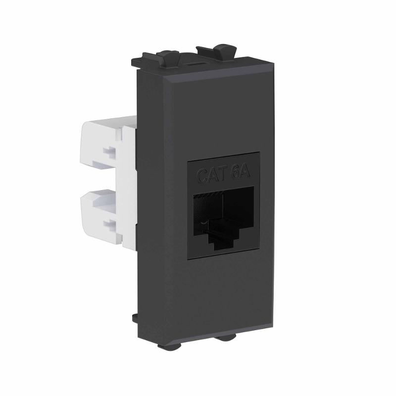 Компьютерная розетка RJ-45 без шторки модульная, кат.6А, Avanti, черный матовый, 1 модуль | 4412671 | DKC — миниатюра 2