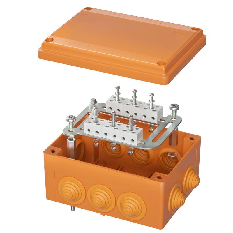 Коробка распределительная пластиковая FS огн.,IP55,240х190х90мм,8р, 450V,20A,10мм.кв, нерж.контакт с кабельными вводами и клеммниками | FSK41810 | DKC — DKC (ДКС)