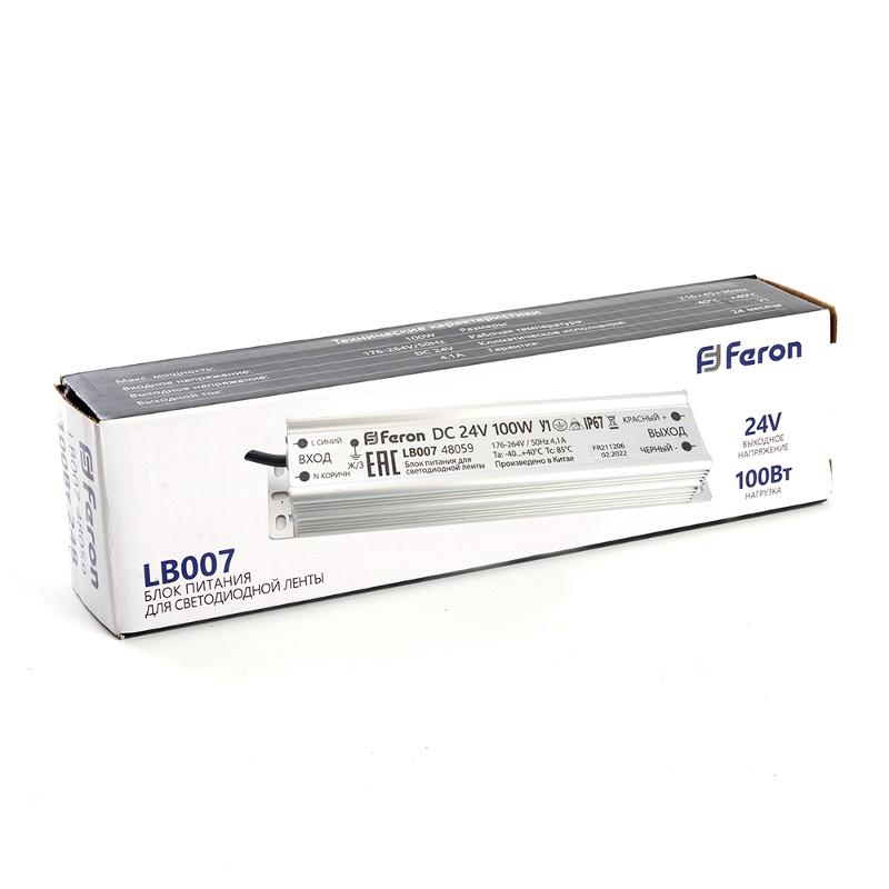 Трансформатор электронный для светодиодной ленты 100W 24V IP67 (драйвер), LB007 FERON | 48059 | FERON — миниатюра 5