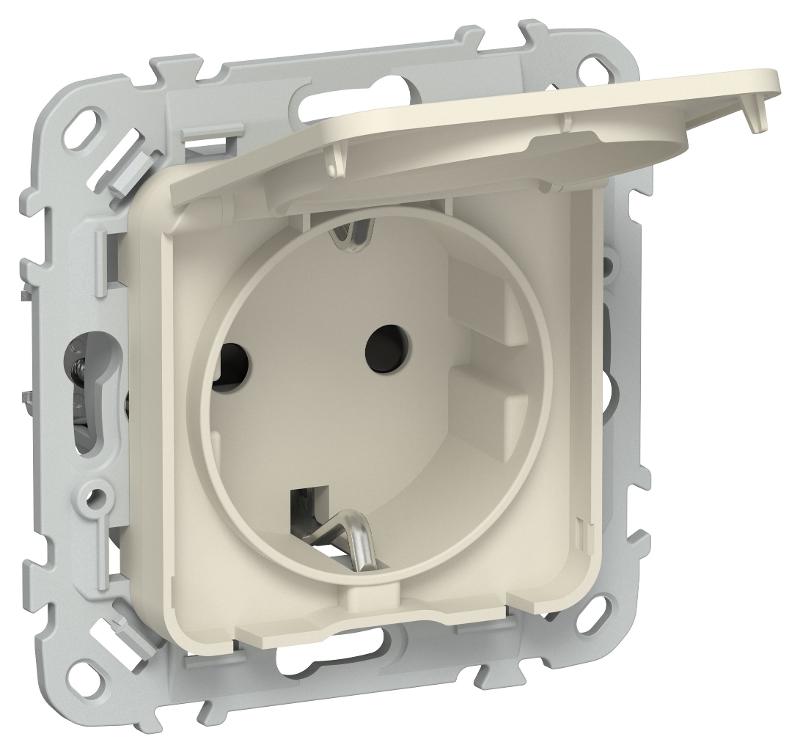FLITE Розетка с заземлением со шторками с крышкой быстрозажимные клеммы 16А IP44 РСшкр11-1-44-ФлСл сливочный | FI-R16-16-1-44-K86 | IEK — IEK (ИЭК)