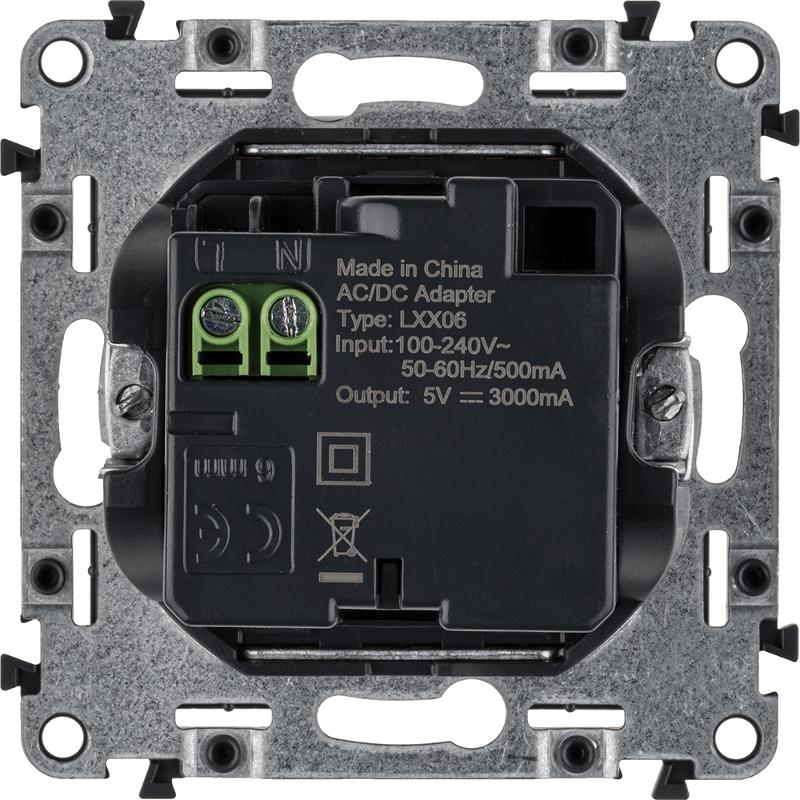 Valena ALLURE Белый Зарядное устройство с 2-мя USB-разьемами тип С-тип С 240В/5В 3000мА С лицевой панелью — миниатюра 2