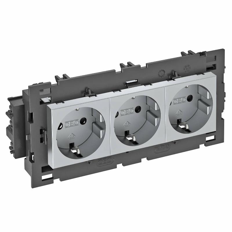 Розетка тройная 0° Modul45connect с з/к, 250 В, 16A (алюминий) (STD-D0C8 AL3) | 6120462 | OBO Bettermann — OBO Bettermann