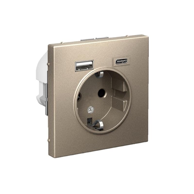 ArtGallery Шампань Розетка 16А с 2 USB A+C, 5В/2,4А/3,0А, 2х5В/1,5А, механизм | GAL000532 | SE — миниатюра 2