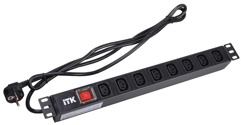 Блок розеток 19 PDU(8шт)IEC320 C13 с LED вык.алюм.проф.1U шнур 2м вилка DIN49440 | PH12-8C131 | ITK — ITK
