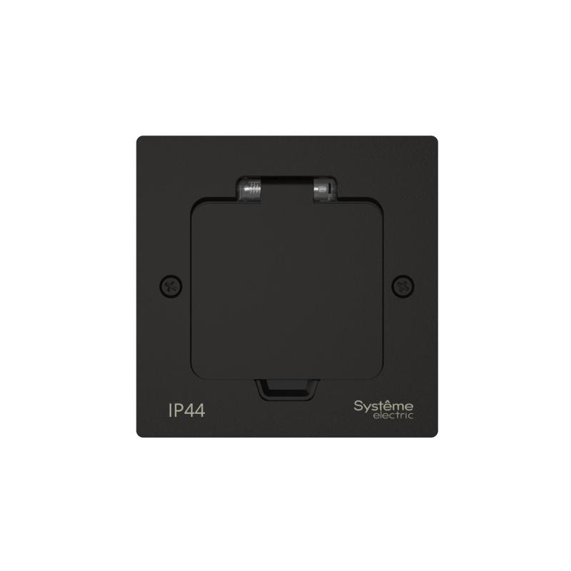 MultiDesk Лючок с розеткой 2К+З, 16А/250В, IP44 с монтажной коробкой для стены, фальшпола, стола Чёрный матовый, тип MDK21 | MDK21102MBA | SE — миниатюра 2