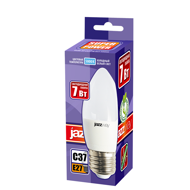 Лампа светодиодная LED 7Вт Е27 220В 5000К PLED- SP C37 свеча | 1027849-2 | Jazzway — миниатюра 2
