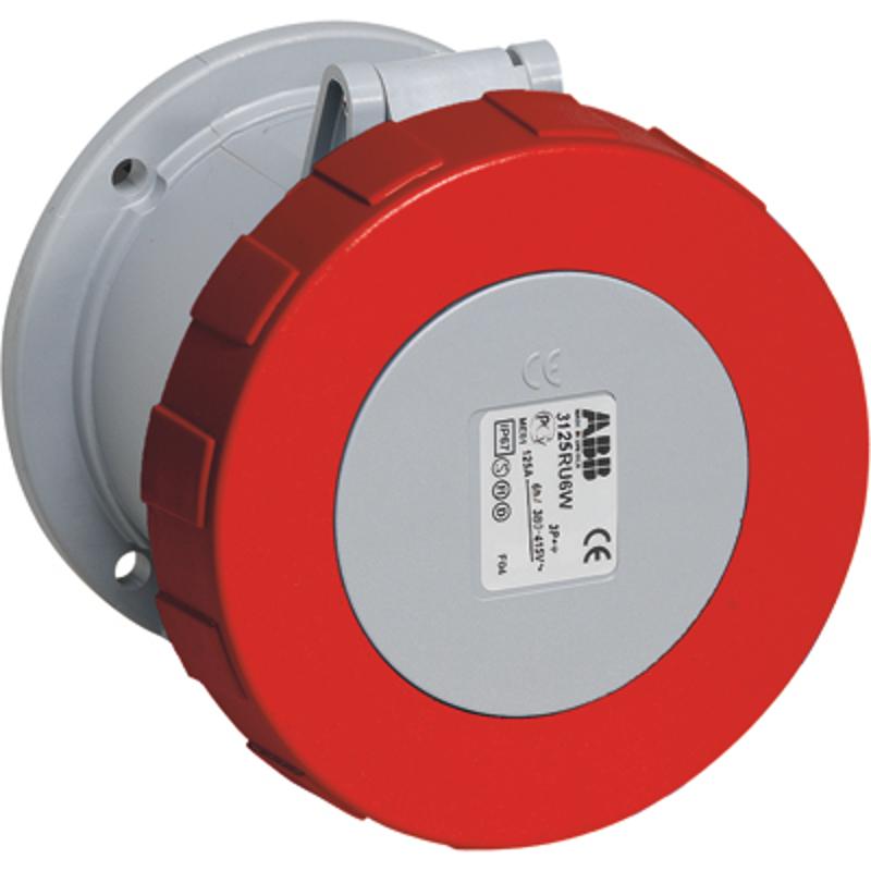 Розетка панельная с прямым унифицированным фланцем 4125RU6W, 125A, 3P+N+E, IP67, 6ч | 2CMA167142R1000 | ABB — ABB