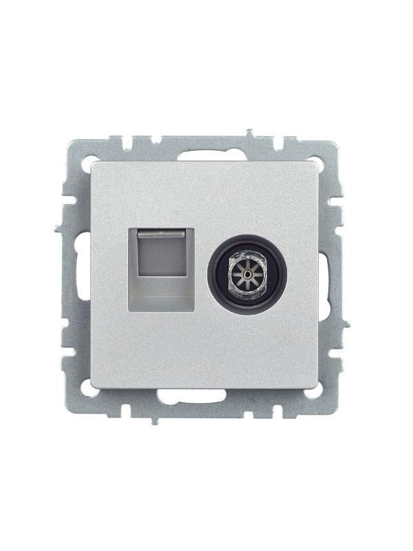 BRITE Розетка двойная TV+RJ45 кат.5E РТВ/РК12-БрА алюминий | BR-AK20-1-K47 | IEK — миниатюра 2