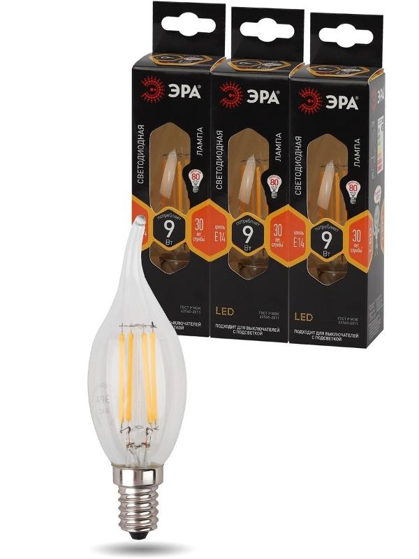 Лампа светодиодная F-LED BXS-9W-827-E14 (филамент, свеча на ветру, 9Вт, тепл, E14) | Б0047003 | ЭРА — миниатюра 5