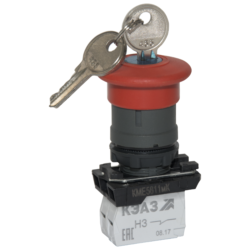 Кнопка КМЕ5611мК-красный-1но+0нз-гриб-ключ-фикс-IP65 | 248257 | КЭАЗ — КЭАЗ (Курский электроаппаратный завод)