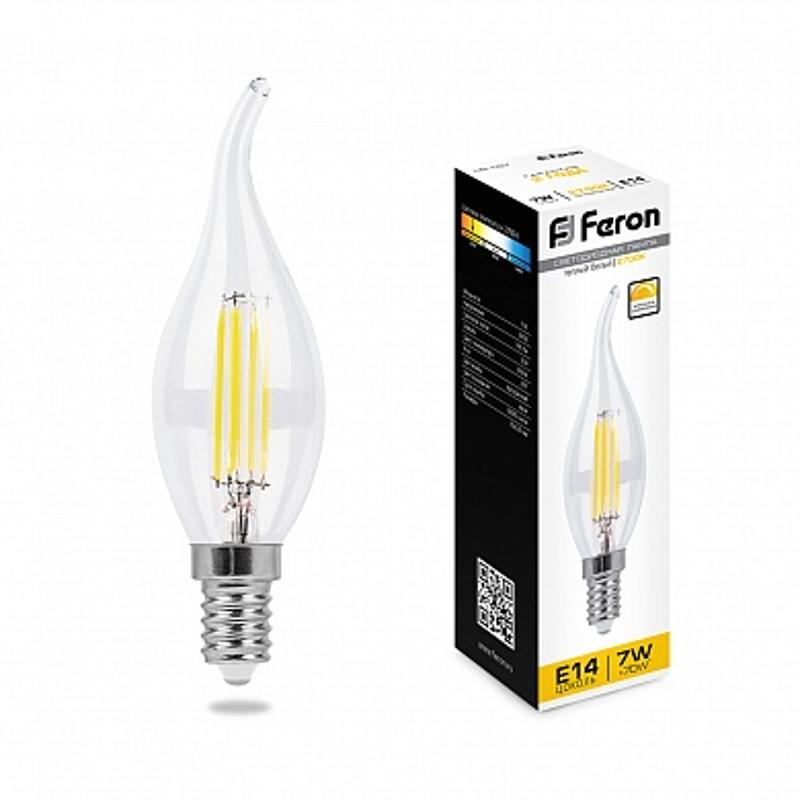 Лампа светодиодная LB-167 (7W) 230V E14 2700K филамент C35T диммируемая прозрачная | 25872 | FERON — миниатюра 1
