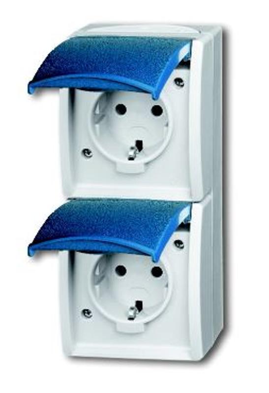 Розетка SCHUKO 16А 250В IP44, двойная вертикальная, для открытого монтажа, серия ocean, цвет серый/сине-зелёный | 2084-0-0729  | 2CKA002084A0729 | ABB — ABB
