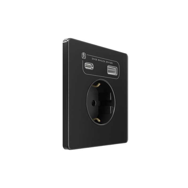 Systeme Infinity, Розетка С/У с ЗК и зар.устр.USB А+С 20Вт (250В, 16А, защит.шторки), Полярная ночь — Systeme Electric