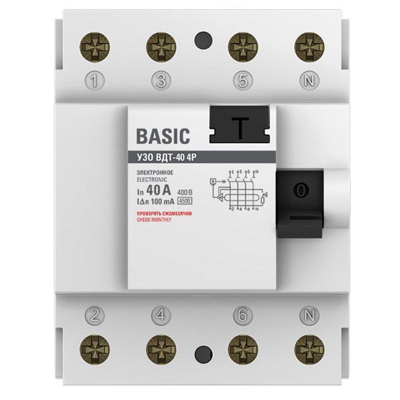 Выключатель дифференциальный (УЗО) ВД-40 4P 40А/100мА (электронное) Basic|elcb-4-40-100e-sim|EKF — миниатюра 4