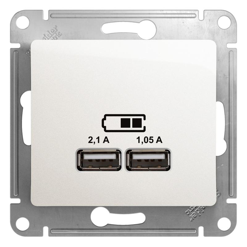 Glossa Перламутр USB Розетка, 5В/2100мА, 2х5В/1050мА, механизм | GSL000633 | SE — Systeme Electric