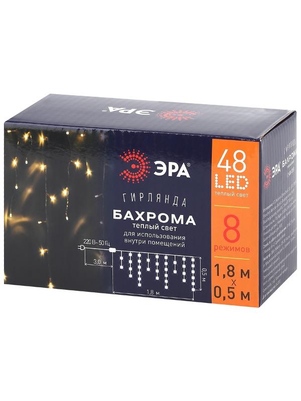 Гирлянда светодиодная  Бахрома 1,8 м*0,5 теплый свет 8 режимов ENIB-01B   220V, IP20 (100/800) | Б0041899 | ЭРА — миниатюра 2