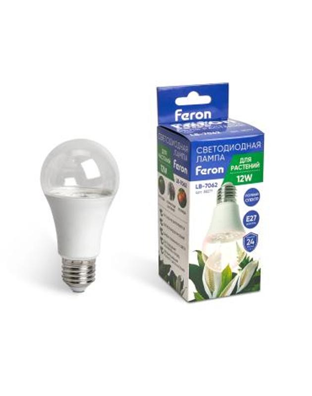 Лампа светодиодная для растений, А60 (12W) 230V E27, полный спектр LB-7062 | 38277 | FERON — Feron